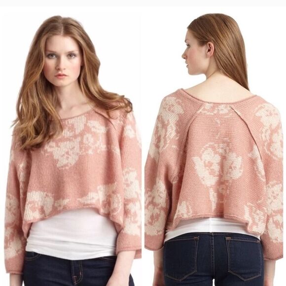 Free People "purple rain" cropped alpaca blend sweater sz M - Picture 2 of 13